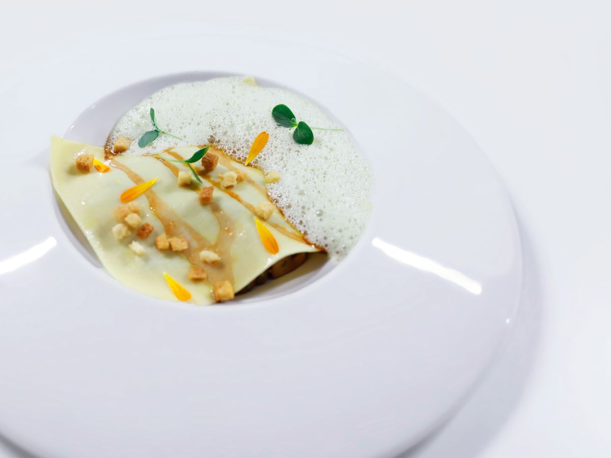 raviole ouverte aux champignons